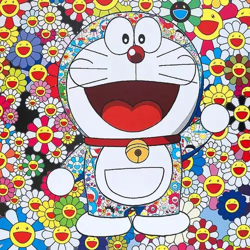 a2系列签名版deathnyc画哆啦a梦村上隆太阳花潮流装饰画限30版