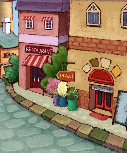 (娃他妈)手绘街景插画