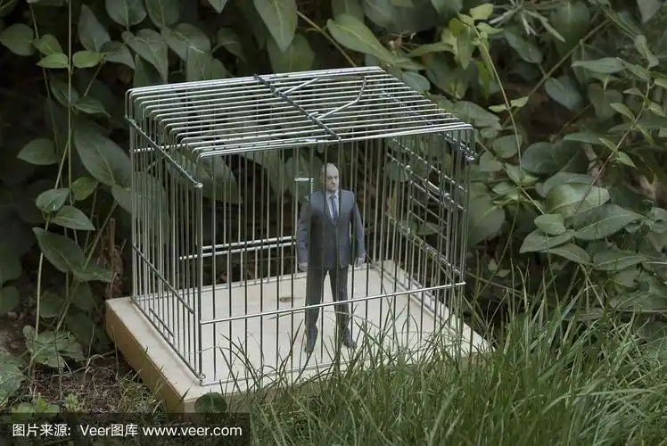 囚犯-商人动作人物在笼子里