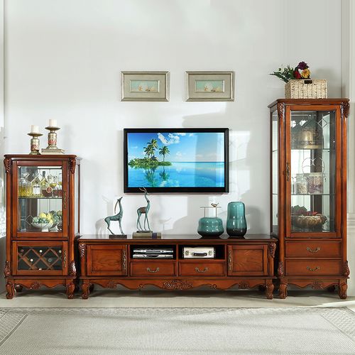 莞岭美式客厅家具实木酒柜欧式电视柜边柜家用靠墙酒柜