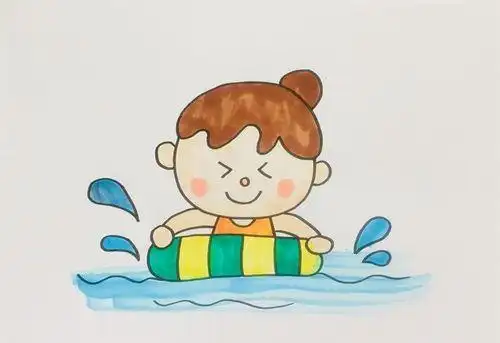 可爱的小孩游泳简笔画小女孩游泳简笔画救生圈小女孩简笔画妈妈简笔画