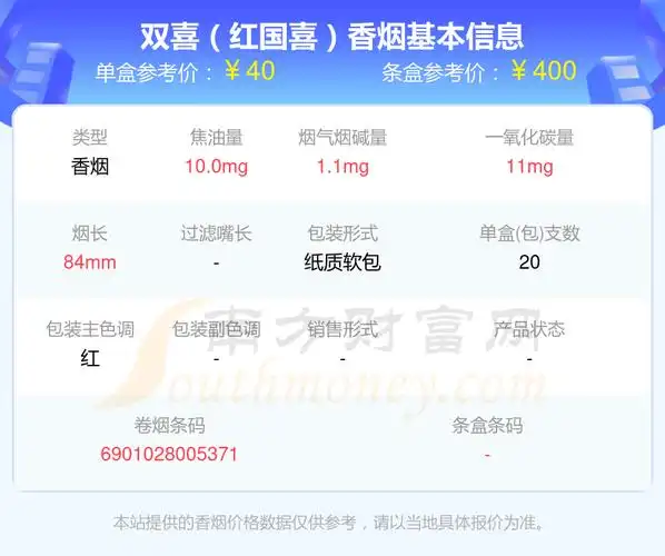 2024双喜香烟价格表四十到五十元左右的烟列表一览