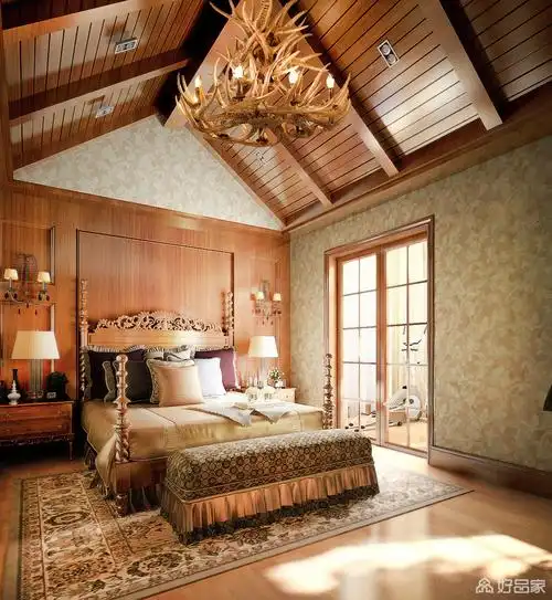 人字形吊顶无形之中增加了空间的恢弘气息,而珍贵木材打造的吊顶有着