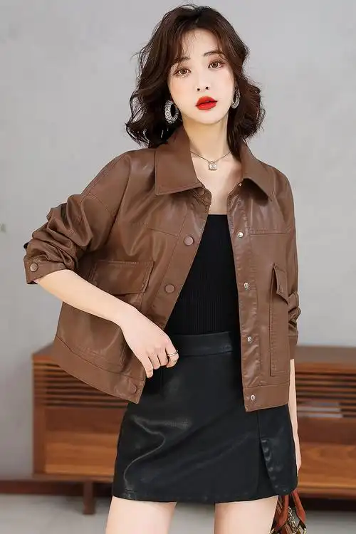 欧货2022女式皮衣春秋装短款小个子时尚百搭休闲皮衣外套女