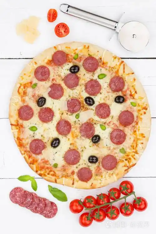 意大利香肠萨拉米披萨从上面的肖像格式配料