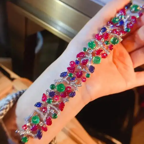 祖母绿红蓝宝手链水果锦囊tuttifrutti