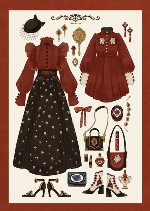 维多利亚的引导下,当时流行大量的蕾丝花边,缎带,蝴蝶结和束腰设计