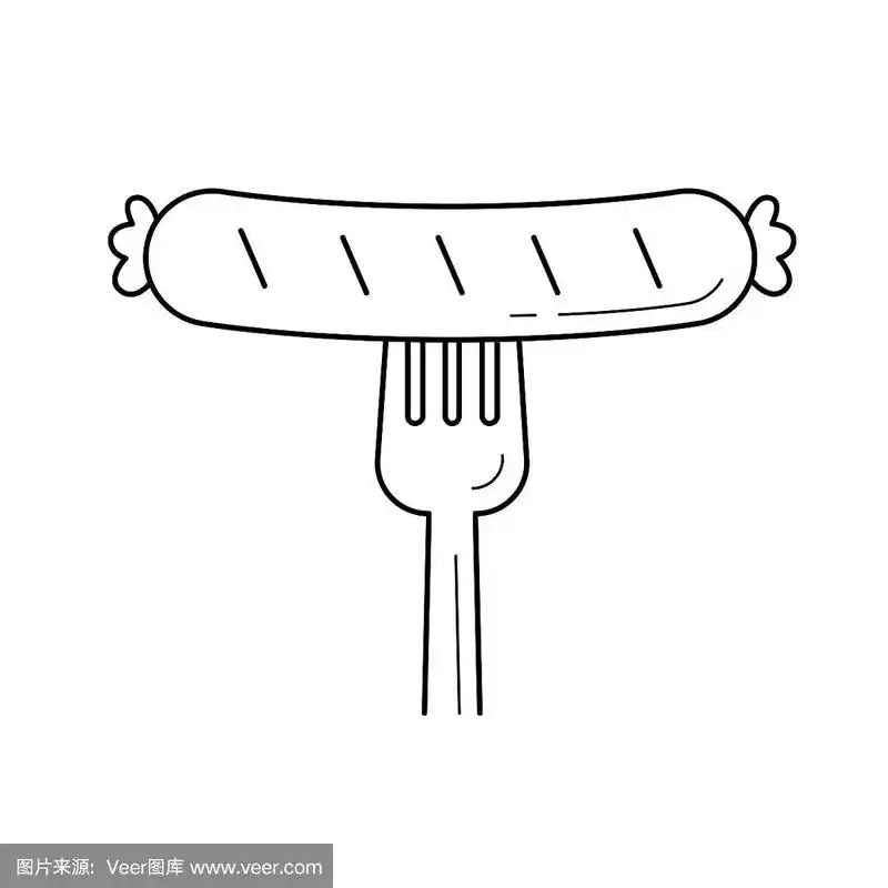 grilled sausage on fork vector line icon