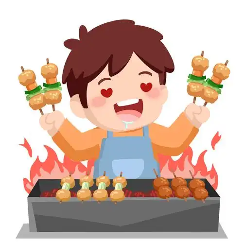 扁平卡通人物男生烧烤美食食物元素gif烧烤[gif]