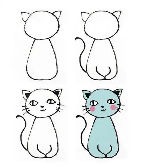 儿童简笔画可爱的小猫画法步骤图片四 动物-第1张