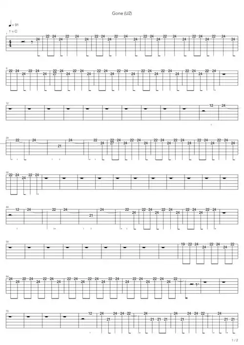 u2gone吉他谱