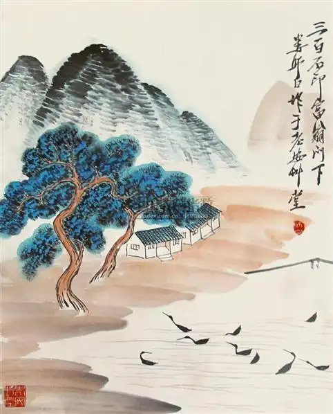 娄师白 江南小景 立轴 设色纸本