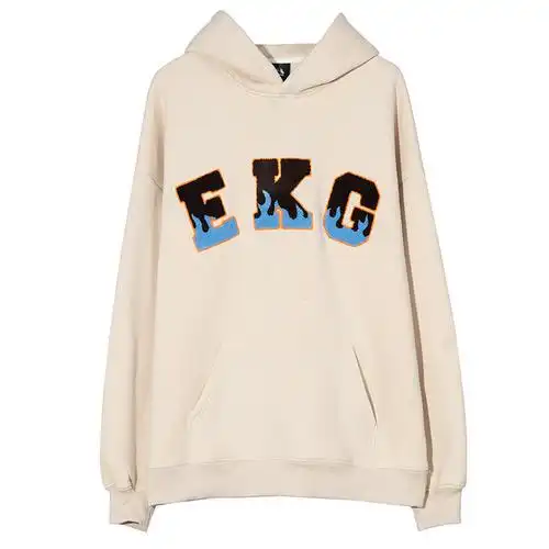 原创潮牌sta字母火焰植绒连帽卫衣男女美式卫衣