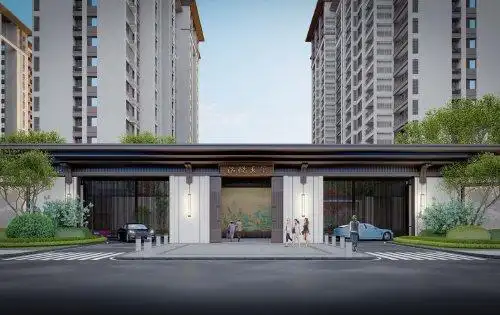 小区的主大门采用的是中式官制式大门,宽35米,高6.