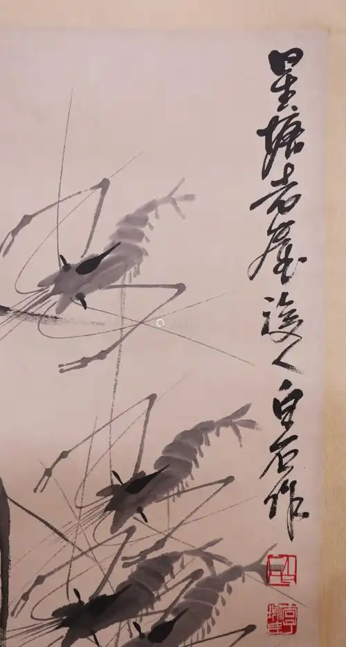 齐白石虾纸本设色立轴