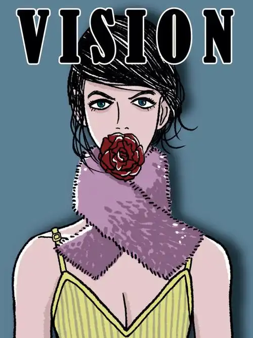 时尚插画叼玫瑰的女子