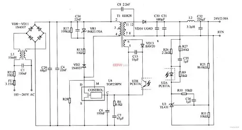 top258pn的50w开关电源电路