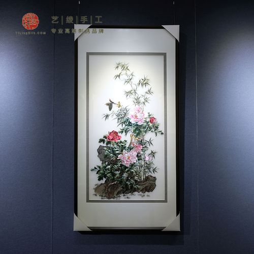 艺绫手工刺绣画精品苏绣装饰挂画新中式客厅书房玄关挂画富贵牡丹
