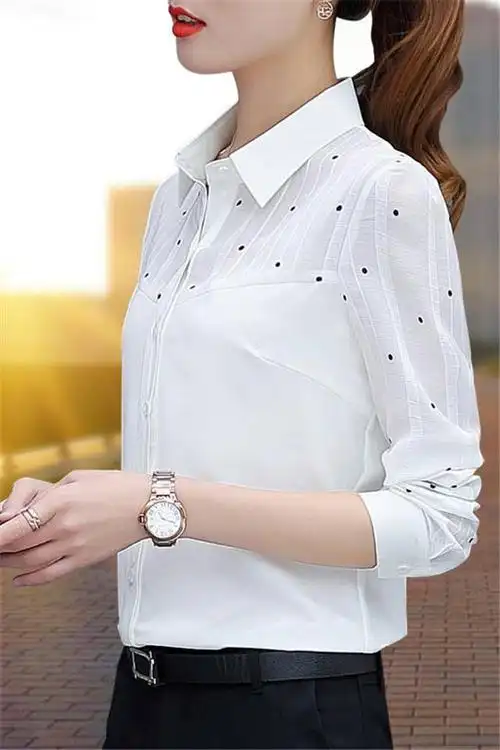 春装新款雪纺衫女衬衣职业翻领大码上衣长袖衬衫