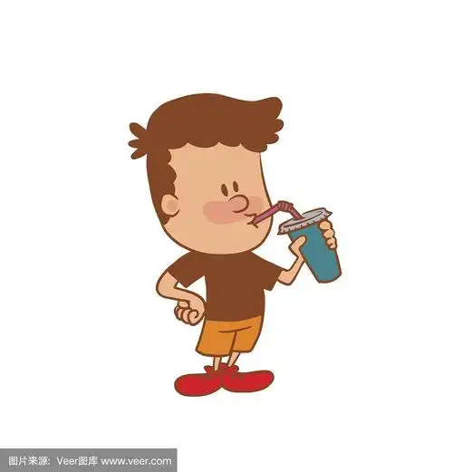 可爱的小男孩喝的杯子与稻草,颜色的形象