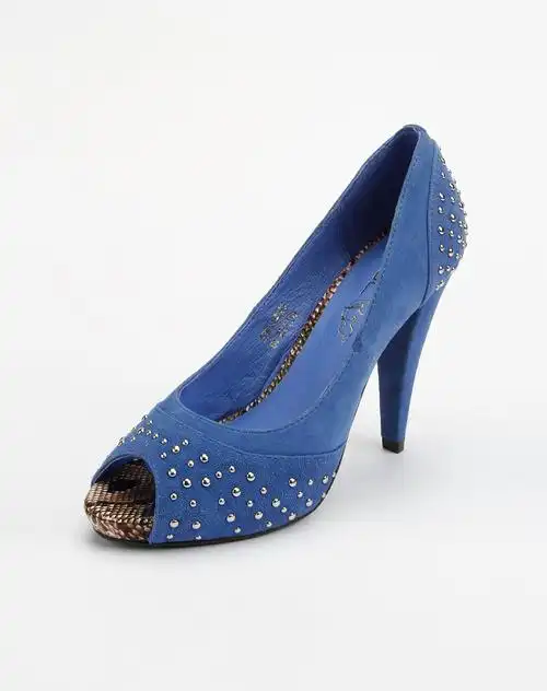 fbl 蓝色简约铆钉超高跟鱼嘴鞋