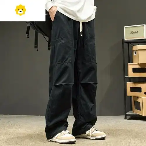 fishbasket美式痞帅工装裤男秋冬款宽松潮牌休闲加绒裤子男生冬季黑色