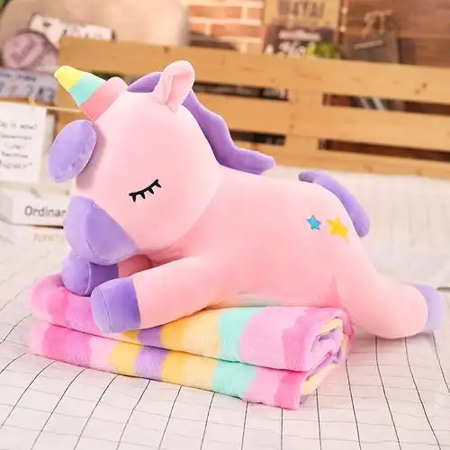 抱枕独角兽被子两用车载车用车上车内空调毯子抱枕