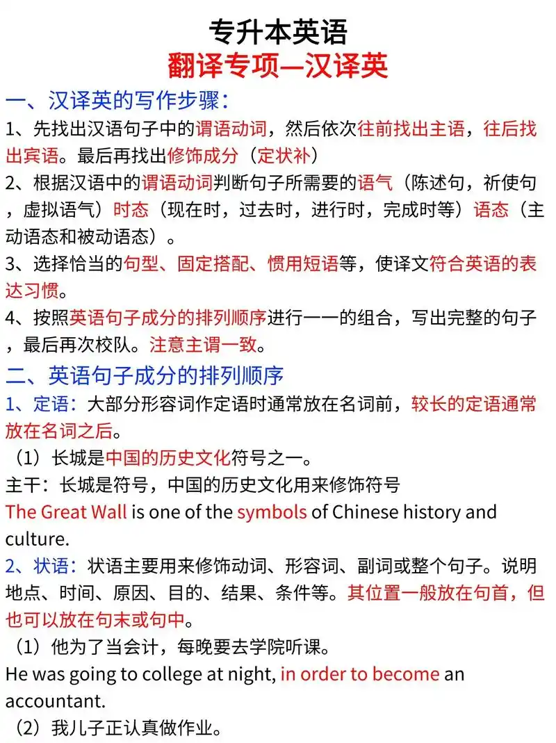 专升本英语翻译还不会的看过来,汉译英篇!