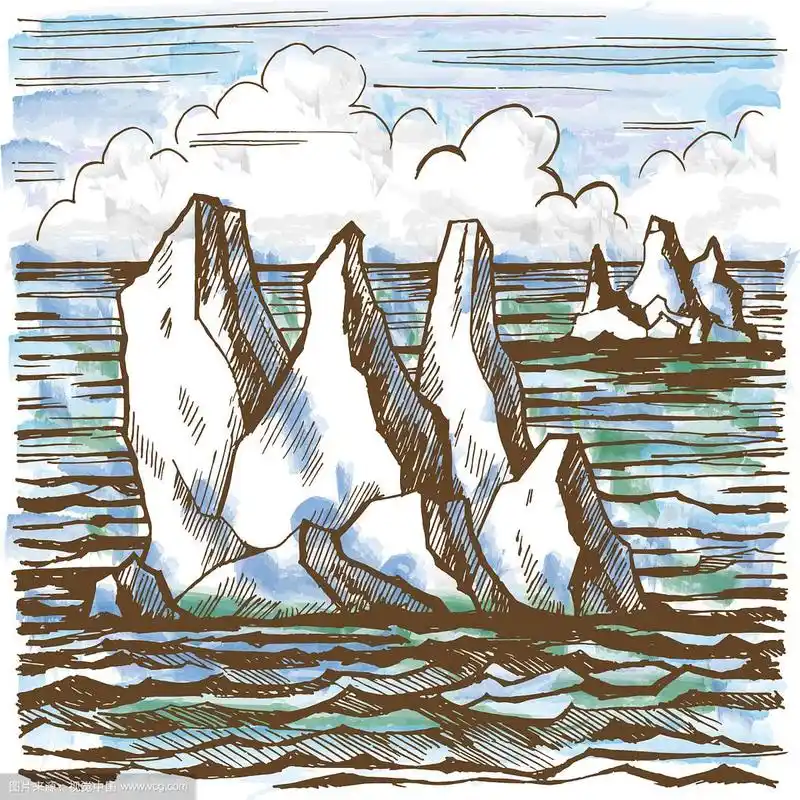 冰山素描手绘卡通