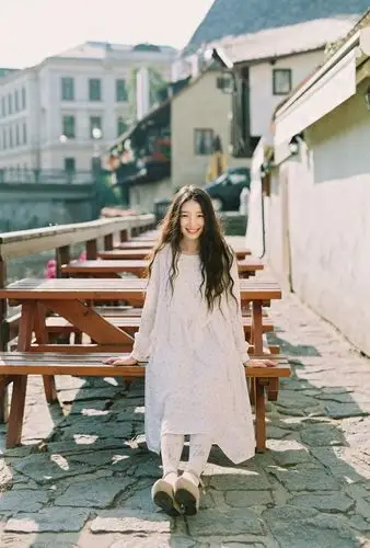 dear栗森女风原创手绘甜美百搭爱丽丝风琴褶大翻领宽松连衣裙长裙