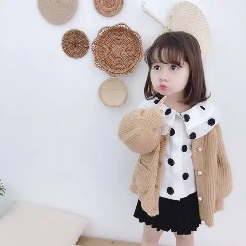 2020新款女童毛衣针织开衫秋冬女宝宝灯笼袖外套宽松韩版洋气春秋