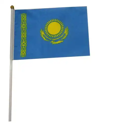 哈萨克斯坦旗帜国旗手摇旗涤纶双面印刷塑料杆厂家直销可来样定做
