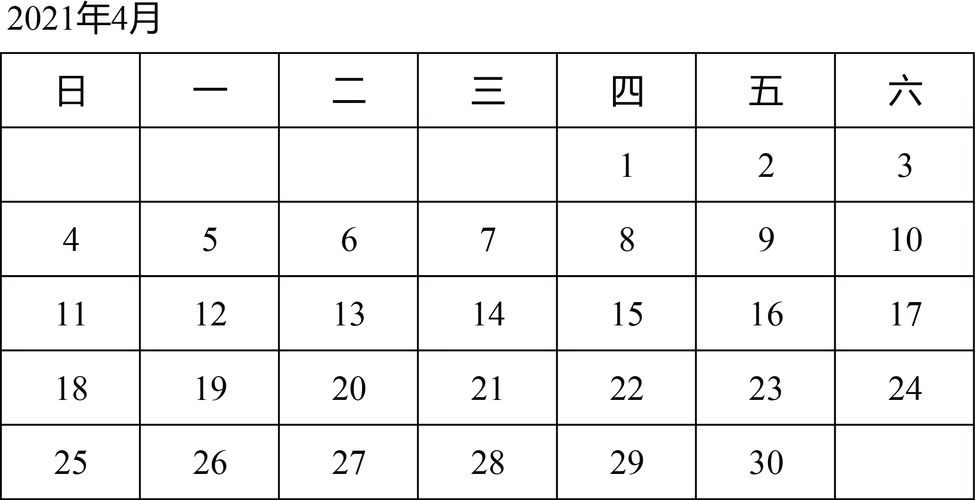 2021年的4月1日是星期四,请你制作一张4月的日历表并回答下列问题.