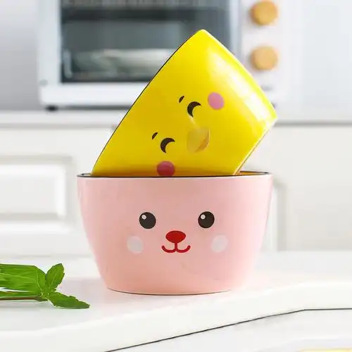 韩式可爱卡通4.3寸陶瓷碗家用吃饭小汤碗漂亮好看彩色北欧甜品碗
