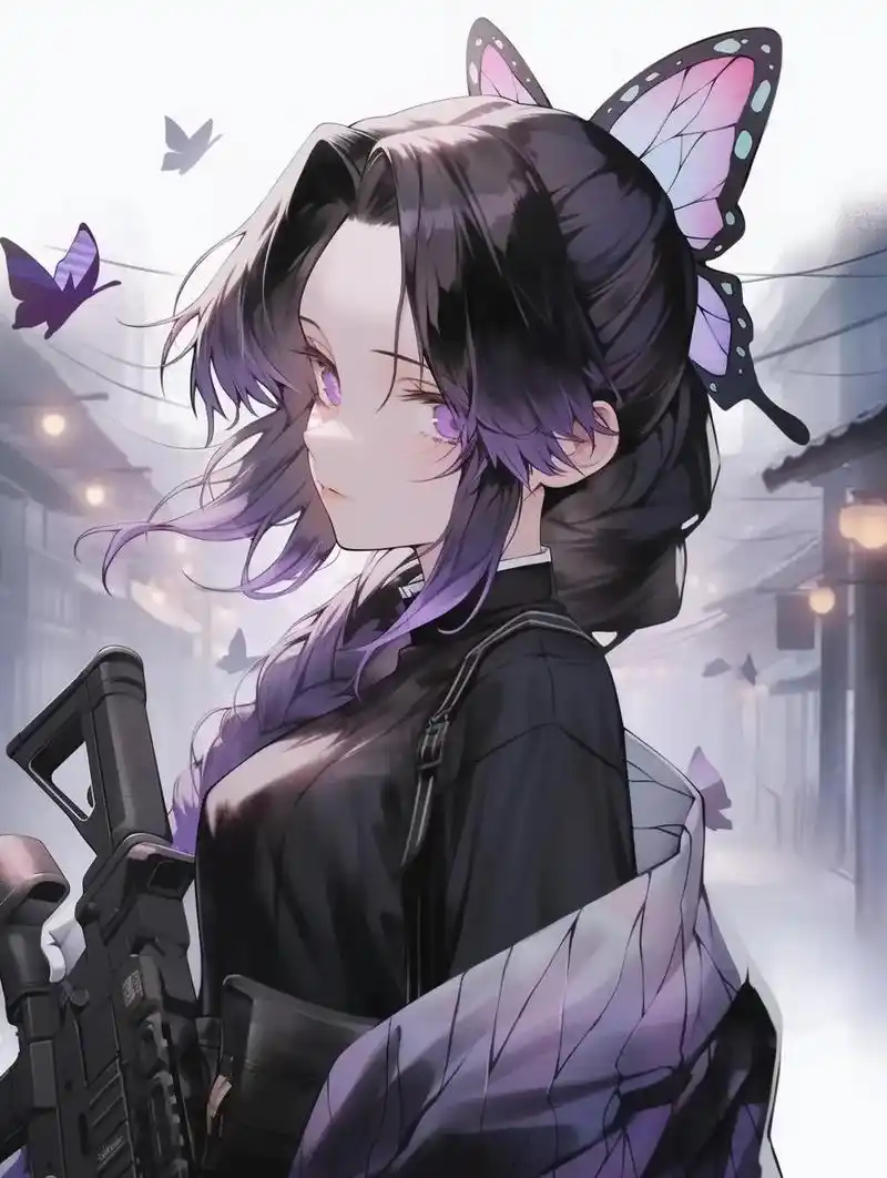 鬼灭之刃|蝴蝶忍第八弹|aigc.今天不拿蝴蝶刀了,改成m4 - 抖音