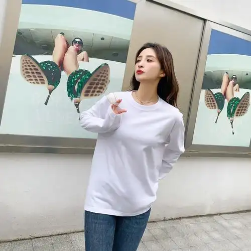 2022新款长袖t恤女宽松白色纯棉打底衫秋装内搭上衣春秋纯白t
