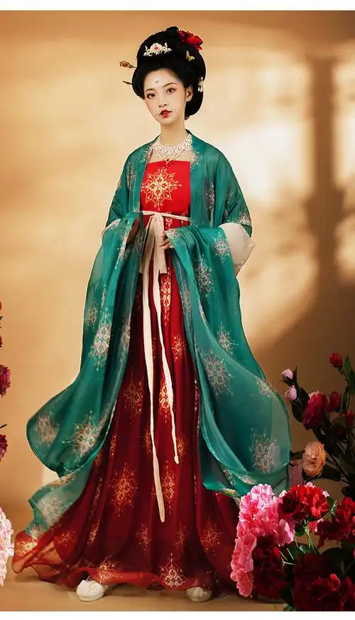 海棠私语 羞花唐制汉服女原创唐风诃子裙大袖衫披帛学生日常套装