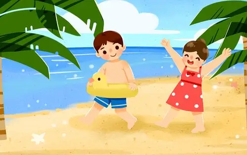 卡通手绘节气立夏夏至小暑大暑夏天海滩沙滩儿童原创插画