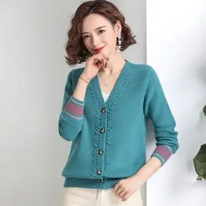 中老年加厚宽松针织衫女式圆领对襟纯色针织开衫家居毛衣保暖外套