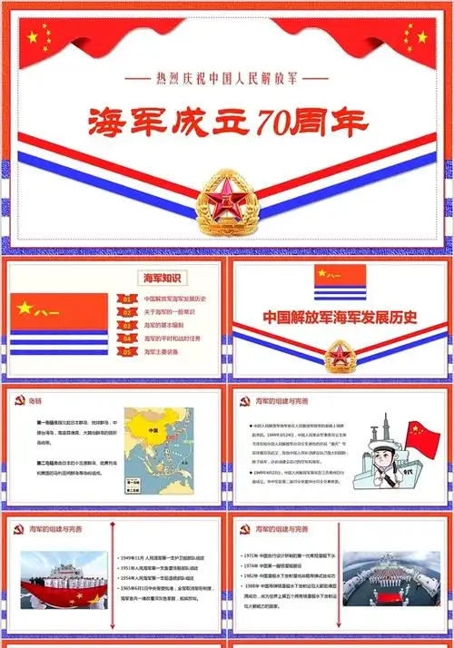 原创红蓝白海军军旗主题背景庆祝海军成立中国海军ppt