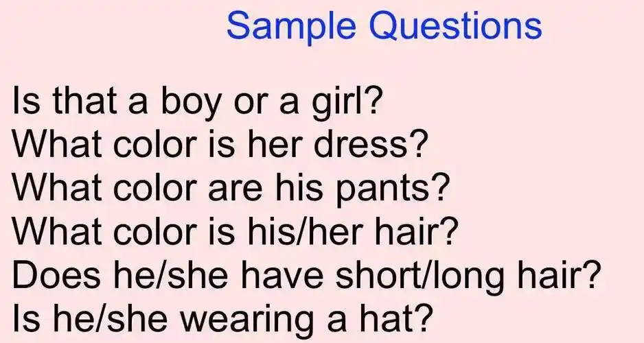 要领1,简单描述人物形象特征,如:发型,性别,衣物颜色,代表字母或单词2