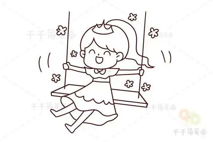 荡秋千的少女简笔画图案脸朝右,荡秋千简笔画