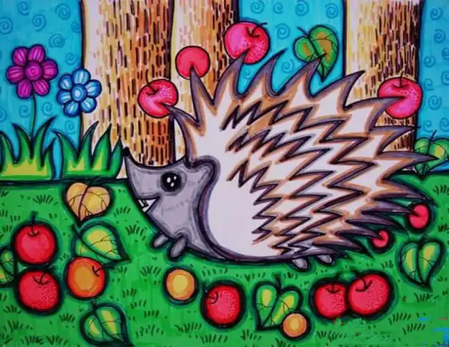 儿童画小刺猬背果果欣赏