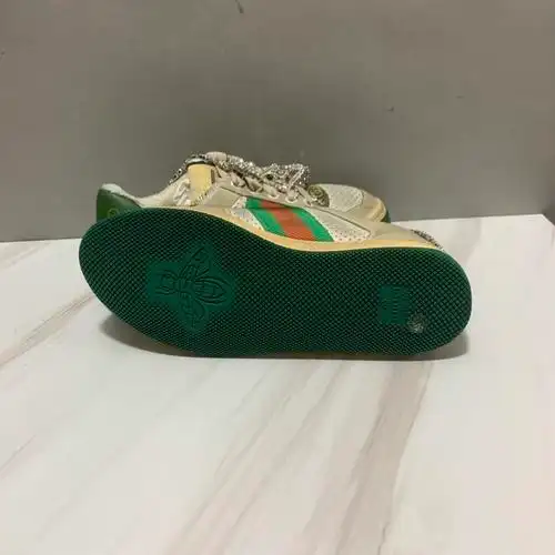 gucci古驰平底鞋经典红绿条纹镶钻链条脏脏鞋_【99新】新_4899元_-心