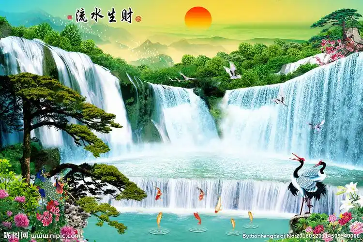 流水生财背景墙图片