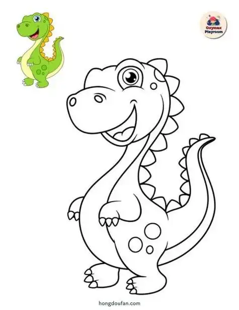 霸王龙恐龙填色涂色图片a4可打印-红豆饭小学生简笔画大全1一3岁宝宝