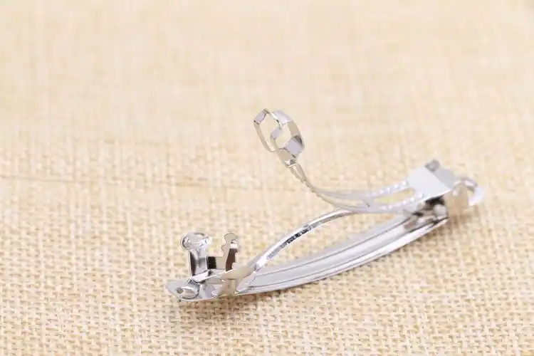 60mm镍色三片有花双卡带刺温州 弹簧夹 厂家直销diy头饰