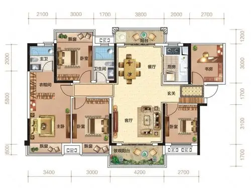 广汇钰荷园5室2厅2卫141.00平方米户型 - 贵港百房网