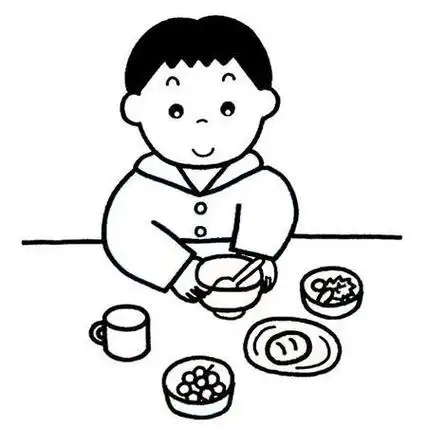 一桌子人在饭桌上吃饭的简笔画