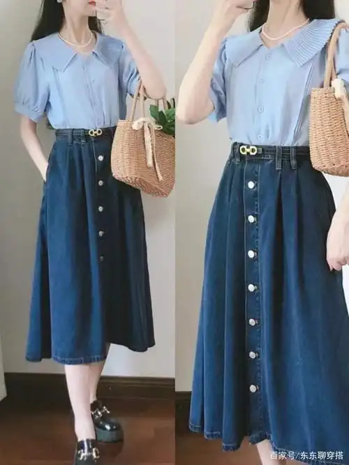 懒人最爱"牛仔半身裙"!简约又好搭配,搭配这些上衣随性又舒适
